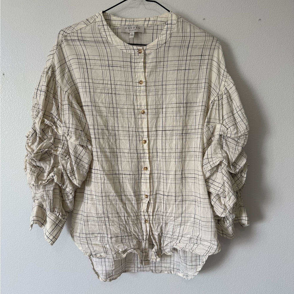 Plaid Ruffle Sleeve Blouse